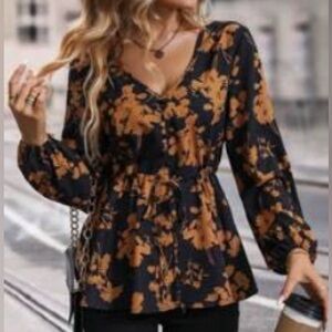 SHEIN Floral Black and Gold Women's Top